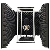 TroyStudio Large Microphone Isolation Shield, Foldable Vocal Booth Reflection Filter, 2 Inches Thick Acoustic Foam Panel Music Sing Podcast Recording Studio Adjustable Sound Box for Desk & Laptop