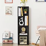 VECELO 4-Tier Bookcase, Modern Storage Cabinet with Height Difference Shelves for Standard Textbooks, 5 Cubes, Vertical or Horizontal, Easy Assembly, Vintage Black
