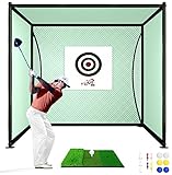 YUNIC Golf Driving Cage with Steel Frame, Golf Nets for Backyard Driving with Hitting Mat Double Nets Included for Full Swing Chipping Practice Indoor Outdoor (Golf Cage 8X8X8FT)