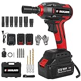 Cordless Impact Wrench, 1/2 Chuck Impact Driver/Drill/Screws with 3200RPM Variable Speed, Max Torque 300 ft-lbs,21V Lithium-Ion 4.0AH Battery Pack and Replacement battery, Safety Lock Design, Tool Box