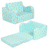 MOMCAYWEX Cute Giraffe Kids Sofa, 2-in-1 Kids Couch Fold Out, Convertible Sofa to Bed for Girls and Boys