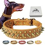 Kawagogo Spiked Studded Dog Collar, Anti-bite PU Leather Collar for Small Medium Large Dogs, Pitbull Mastiff Bully Boxer Collar (L,Brown)