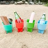 Home Queen Beach Cup Holder with Pocket, Multi-Functional Sand Cup Holder for Beverage Phone Sunglasses Key, Beach Accessory Drink Sand Coaster, Set of 4 (Blue, Teal, Orange and Green)