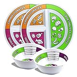 Portion Control Bariatric Plates and Bowls Set of 2 (4pcs Total) - Self-Measuring Plates and Bowls for Weight Loss, Gastric Bypass Surgery, LapBand, Diabetes and Healthier Diets, for Adults & Children