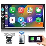 Podofo Double Din Car Stereo with Apple Carplay Android Auto, 7 Inch HD Touch Screen Bluetooth Car Radio Receiver with Backup Camera, Voice Control, FM Radio, Mirror Link, Subwoofer/USB/TF/AUX