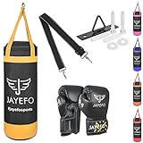 Jayefo Punching Bag and R6 Boxing Gloves Set for Children - Kids Boxing Set with Boxing Bag with Hanging Straps and Boxing Gloves for Kids for Boxing, MMA, Karate, Judo, Muay Thai Kickboxing – Yellow