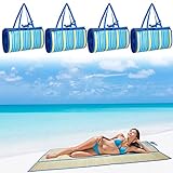 Woanger 4 Pcs Straw Beach Mat Foldable Picnic Blankets 70.8 x 35.4 Inch Portable Sand Proof Beach Blanket Large Lightweight Outdoor Play Mat for Family Gathering Camping Hiking Sunbathing Yoga Park