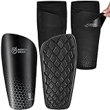 Soccer Shin Guards for Boys incl. Sleeves with Optimized Insert Pocket - Protective Soccer Equipment for Kids Girls (Black M)