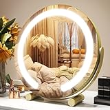 ROLOVE Gold Vanity Mirror, 12 Inch Makeup Mirror with Lights, Large Lighted Vanity Mirror, Light Up Mirror with Smart Touch 3 Colors Dimmable, Tabletop Mirror, 360° Rotation