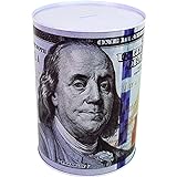 $100 Dollar Bill Piggy Bank 5 7/8' Tall Coin Saving Money Currency Benjamin Franklin Tin Can Banknote Jar (1 Pack, 8 1/2' X 6')
