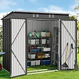 Gizoon 6' x 4' Outdoor Storage Shed with Double Lockable Doors, Anti-Corrosion Metal Garden Shed with Base Frame, Waterproof Shed Outdoor Storage Clearance for Backyard Patio Lawn-Dark Gray