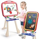 Crayola Tripod Easel - Kids Art Easel, Magnetic Dry-erase, Adjustable Heights, Detachable Drawing Board - Gifts for Toddlers, Ages 3, 4, 5 - Red, Blue, Beige