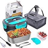 FORABEST Electric Lunch Box - Fast 60W Food Heater 3-In-1 Portable Food Warmer Lunch Box for Car & Home – Leak proof, 2 Compartments, Removable 304 Stainless Steel Container & Utensils