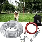 Snagle Paw Dog Tie Out Runner for Yard,Trolley System for Large Dogs,Heavy Duty Dog Run Cable with 10ft Pulley Runner Line for Dogs Up to 125lbs,Yard or Camping,100ft
