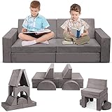 Betterhood Kids Play Couch, 8-Piece Modular Kids Couch, Convertible Foam Sofa for Creative Toddlers, Kids, Teen, Great for Bedroom, Playroom, Grey