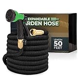 Joeys Garden Expandable Garden Hose with 8 Function Hose Nozzle, Lightweight Anti-Kink Flexible Garden Hoses, Extra Strength Fabric with Double Latex Core, (50 FT, Black)