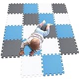MQIAOHAM foam jigsaw puzzle mat floor tiles baby playmats insulation for large playmat yoga sports puzzles mats children foam play protector pads fitness equipment gym white blue grey 101107112