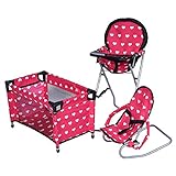 New York Doll Collection Dolls Mega Play set with Dolls High Chair, 3-1 Doll Bouncer and Pack N Play Pink for 18-inch Dolls
