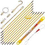 Boeray 11' Fiberglass Running Electrical Wire Cable Pulling Fish Tape Kit with 5 Different Attachments and Fish Tape Tool in a Carrying Case