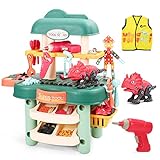 CUTE STONE Kids Tool Workbench, Pretend Play Workshop & Toolbench for Toddlers, Construction Workbench with Toy Tools Set, Electric Drill, Building Blocks, Take Apart Dinosaur Toy