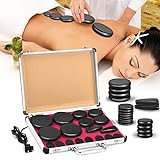 Hot Stones Massage Set 18 Pieces Hot Stones with Heater Kit Hot Stones for Massage Bianstone Massage Stones Rocks for Home Spa Warming Relaxing Pain Relief