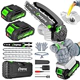 Mini Chainsaw Cordless,6 Inch Portable Electric Chain Saw With Automatic Oiler, Battery Powered Small Handheld Saw With Security Lock for Trees Branches Trimming, Wood Cutting, 2 Batteries 3 Chains
