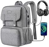 Lunch Bags for Women, Cooler Lunchbox Insulated Work Backpack with USB Charging Port, Water Resistant Travel Computer Bag College School Bookbag Fits 15.6 Inch Laptop Friendship Gift for Women , Grey