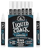 Liquid Chalk Marker Pen - White, Dry Erase for Chalkboard Signs, Windows, Blackboard, Glass with 24 Chalkboard Labels Included (6 Pack) 3-6mm Reversible Tip, 3-3mm Fine Tip