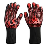HexinYigjly 1 Pair/2 Pieces BBQ Gloves, Grilling Gloves, Heat Resistant Barbecue Oven Gloves, 1472°F/800°C Kitchen Fireproof Mitts Heat Proof for Grilling, Baking, Cooking, Welding Gloves Mitts - Red