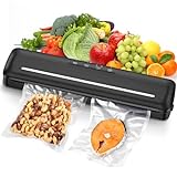 Vacuum Sealer Automatic Air Sealing Food Saver Vacuum Sealer Machine with Dry/Moist Food Modes And Cutting Design with 10pcs 11.8 Inch Sealer Bags For Kitchen Food Sealer