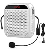Portable Voice Amplifier with Wired Microphone Headset Rechargeable PA System Speaker Personal Microphone Speech Amplifier Power Amplifiers Loudspeaker for Teachers/Metting/Tour Guide (White)