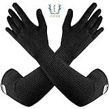 100% Kevlar Gloves with Sleeves by Dupont- Anti Scratch, Heat & Cut Resistant Sleeves Gloves, Safety Sleeves- Long Arm Protectors- Welding, Kitchen, Gardening, Pet Grooming & Bite Guard- Black, 1 Pair