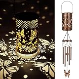 Butterfly Wind Chimes for Outside, 39' Solar Wind Chimes Gifts for Mom Flower Garden Decor LED Lights, Gifts for Women Wind Chime Hanging Solar Lantern, Christmas Windchimes Outdoors Memorial Gifts
