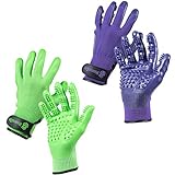 HandsOn Pet Grooming Gloves - #1 Ranked, Award Winning Daily Pet Hair Remover - Mitts for Gentle Deshedding, Bathing, and Massaging Cats, Dogs, Horses & Other Animals (2 Pairs, Green & Purple, S)