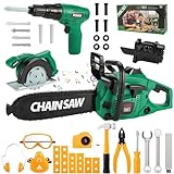 Mathea Kids Tool Set with Electronic Chainsaw Toys & Kid Drill, Realistic Pretend Play Toddler Tool Toys, Construction Drill Toys, for Kids Toddler and Boys Age 3 4 5 6 7 8 Years Old