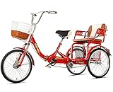 MENGYY Adult Tricycle Folding for Seniors Comfortable seat 3 Wheel Bicycle with Shopping Basket Double Chain 20 Inch Shock Absorber Front Fork Parents and Children Maximum Load 200kg (red) 27*27*17