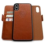 Dreem Fibonacci 2-in-1 Wallet Case for Apple iPhone X & Xs - Luxury Vegan Leather, Magnetic Detachable Shockproof Phone Case, RFID Card Protection, 2-Way Flip Stand - Caramel