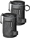 Belinous Bike Cup Holder, Water Bottle Holder Up to 32oz, Bicycle Handlebar Drink Holder Oxford Fabric with Mesh Pockets for e-Bike Scooter Cruiser Wheelchair Walker Boat, Black, 2 Pack
