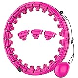OPULEXX Smart Weighted Fit Hoop for Adults Weight Loss, 24 Sections Detachable Knots, 2 in 1 Adomen Fitness Massage, Suitable for Adults, Women, Men and Family, Great for Exercise and Fitness（Pink）