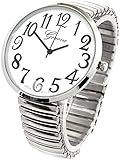 Blekon Collections Silver Super Large White Face Case Size 43mm EXTRA LARGE Stretch Band Japanese Movement PC21J Fashion Watch