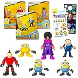 Minions Mini Figures 5 Pack - Despicable Me Toy Bundle with 6 Minions Birthday Cake Topper Figurines Plus Minions Stickers, More | Despicable Me Minions Party Supplies