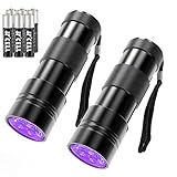 COSOOS 2 Pack UV Flashlights, 12 LED Mini Black Light Flashlight 395nm Handheld Urine Detector Light for Dog/Cat, Dry Stains, Resin Curing, Bed Bug, 6 AAA Batteries Included