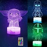 3D Illusion Night Light for Kids, LED Desk Lamp 3 Pattern & 16 Color Change Decor Nightlight, Baby Yoda/Darth Vader/Stormtrooper Toys As Best Gifts for Kids and Star Wars Fans