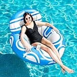 Sloosh Inflatable Pool Floats Lounger - Pool Floaties Blow Up Air Sofa Floating Chair with Big Backrest, Heavy Duty River Tubes Summer Lake Beach Water Float Raft Floaty for Adults (Blue White)