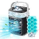 Dr. Prepare Portable Air Conditioner, USB Evaporative Mini Air Cooler with Ice Cube Tray, 3 Powerful Speeds, 7-Color Night Light, 2/4 H Timer, Personal Small Cooling Fan for Home Office Kitchen RV