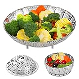 Elyum Vegetable Steamer Basket Stainless Steel Vegetable Steamer for Cooking Foldable Expandable Steamer Basket Insert with Removable Center Handle Adjustable Sizes to Fit Various Pots (5.2' to 8.6')