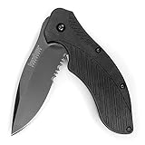 Kershaw Clash Pocket Knife, Black Serrated (1605CKTST); 3.1” Stainless Steel Blade with Black-Oxide Coating; Glass-Filled Nylon Handle with SpeedSafe Opening and Reversible Pocketclip; 4.3oz