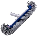 POOLAZA Pool Brush Head, 17.5' Round Ends Pool Brush with Sturdy Aluminum Handle & Durable Nylon Bristles, Professional Pool Brushes for Cleaning Pool Walls, Floors Steps & Corners(Blue)