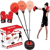 Punching Bag for Kids & Teens Incl Boxing Gloves | 3-14 Years Old Adjustable Kids Punching Bag with Stand | Boxing Bag Set Toy Christmas Birthday Gifts for 3 4 5 6 7 8 9 Year Old Boys & Girls