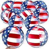 Zhanmai 12 Pcs 4th of July Patriotic Inflatable Pool Beach Balls 16 Inch USA Flag Sequins Glitter Beach Ball Red White and Blue Independence Day Pool Floaties Swimming Pool Sea Beach Toys